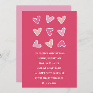 Complicated Love Pink Hearts Valentine Party Invitation