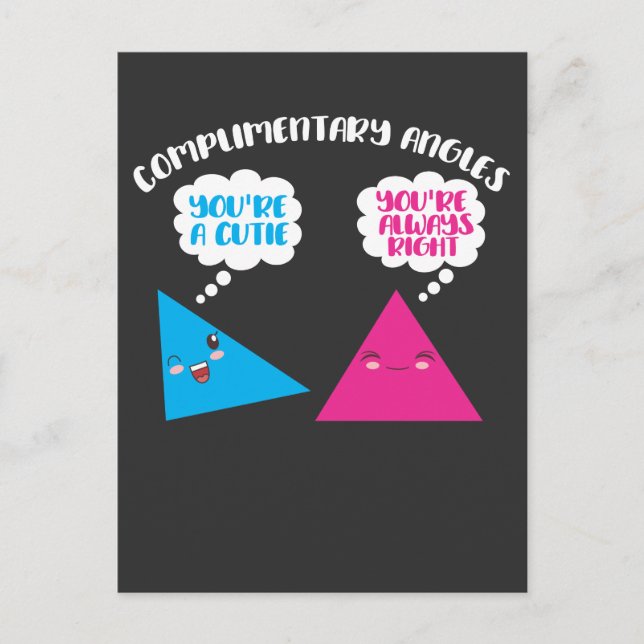 Complimentary Angles Math - Cute Geometry Pun Postcard (Front)