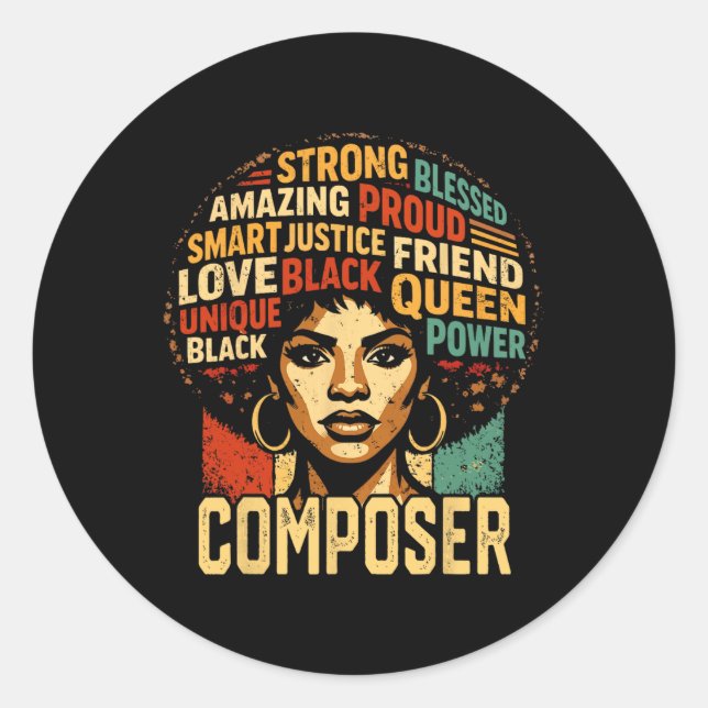 Composer Black History Month Powerful Black Pride  Classic Round Sticker (Front)