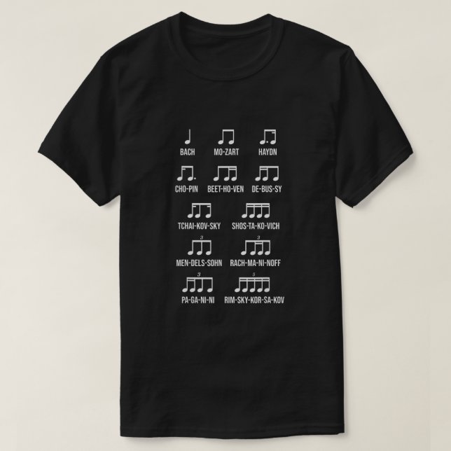 Composer Rhythm Music Gift Bach Mozart Beethoven C T-Shirt (Design Front)
