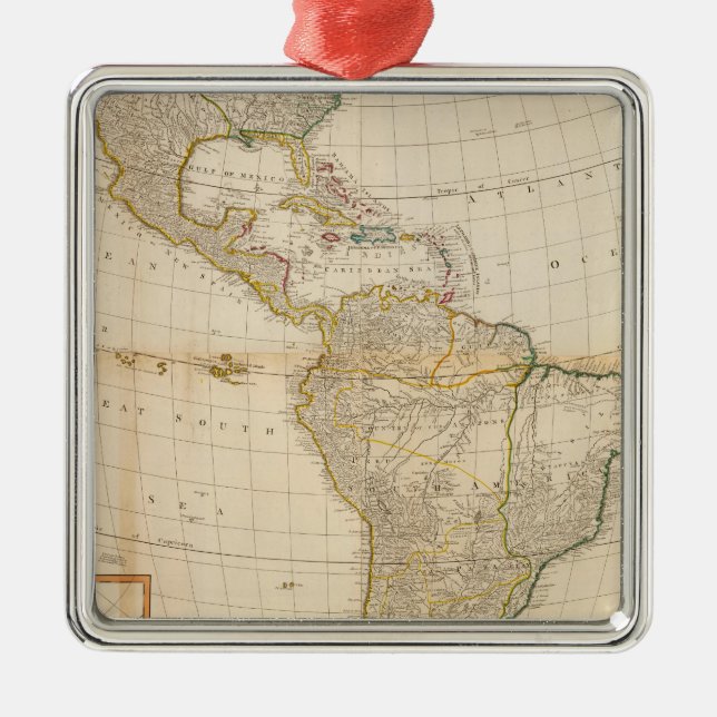 Composite America hand coloured map Metal Tree Decoration (Front)