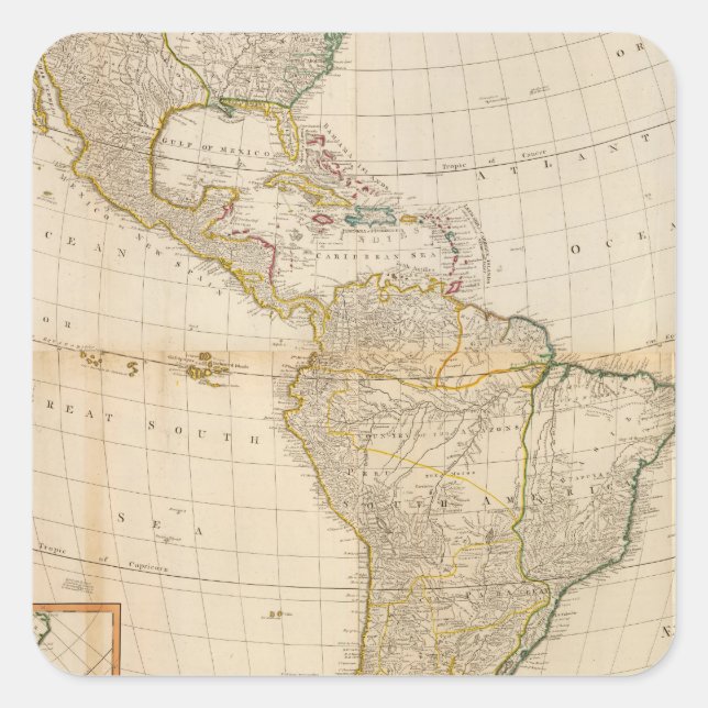 Composite America hand coloured map Square Sticker (Front)
