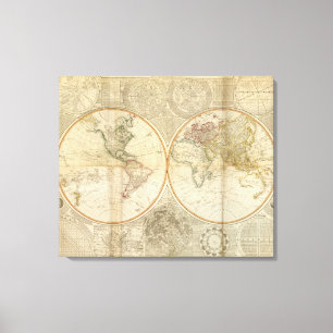 Composite World hand coloured map Canvas Print