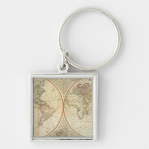 Composite World hand coloured map Key Ring
