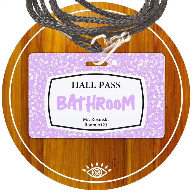 composition book bathroom hall pass for educators ID badge (Creator Uploaded)