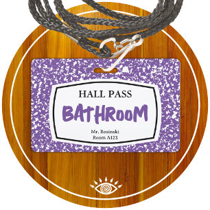 composition book bathroom hall pass for educators ID badge