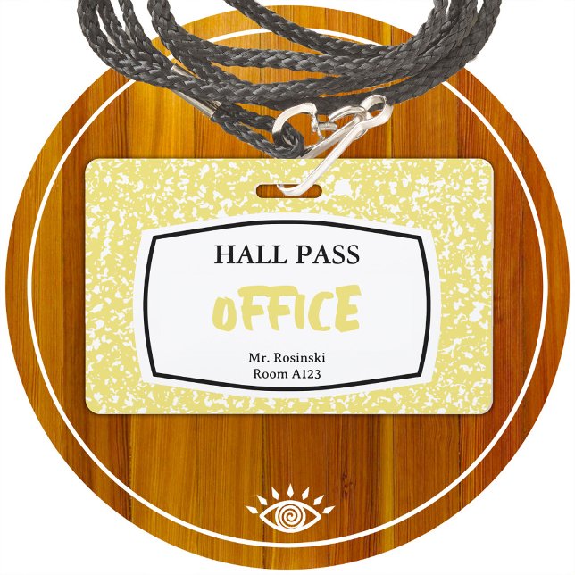 composition book office hall pass for educators ID badge (Creator Uploaded)