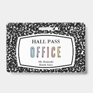 composition book office hall pass for teachers ID badge