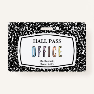 composition book office hall pass for teachers ID badge