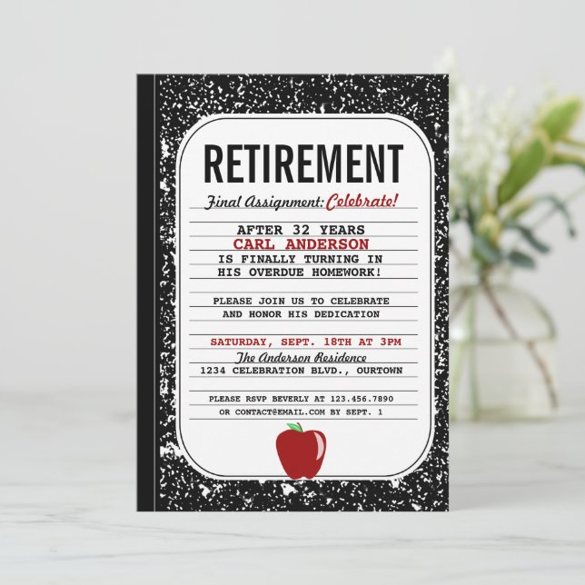 Composition Book Retirement Party Invitation (Standing Front)
