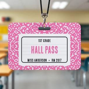 Composition Notebook Classroom Hall Pass Pink ID Badge