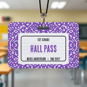 Composition Notebook Classroom Hall Pass Purple ID Badge