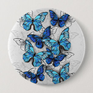 Composition of White and Blue Butterflies 10 Cm Round Badge