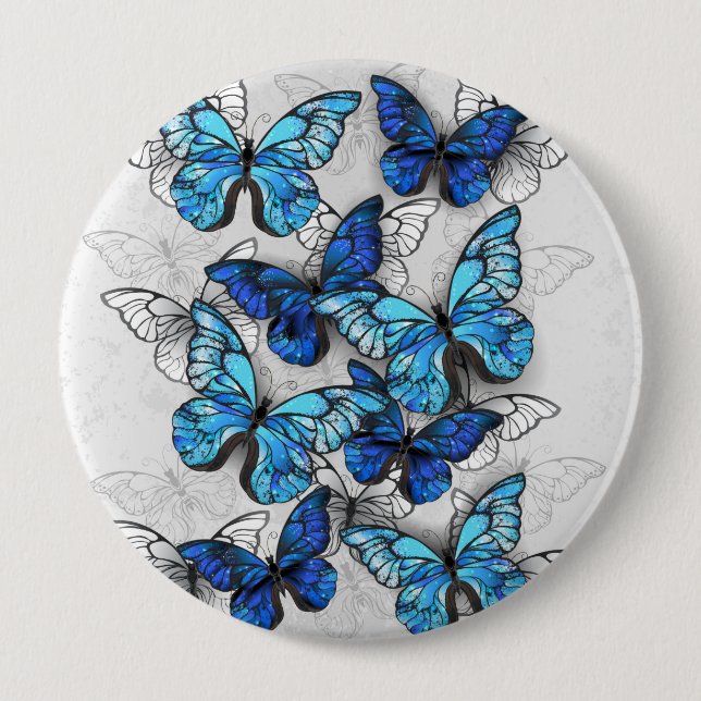 Composition of White and Blue Butterflies 10 Cm Round Badge (Front)