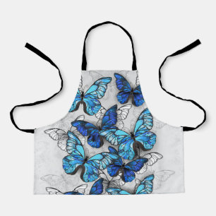 Composition of White and Blue Butterflies Apron
