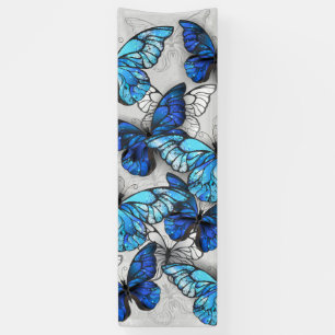 Composition of White and Blue Butterflies Banner