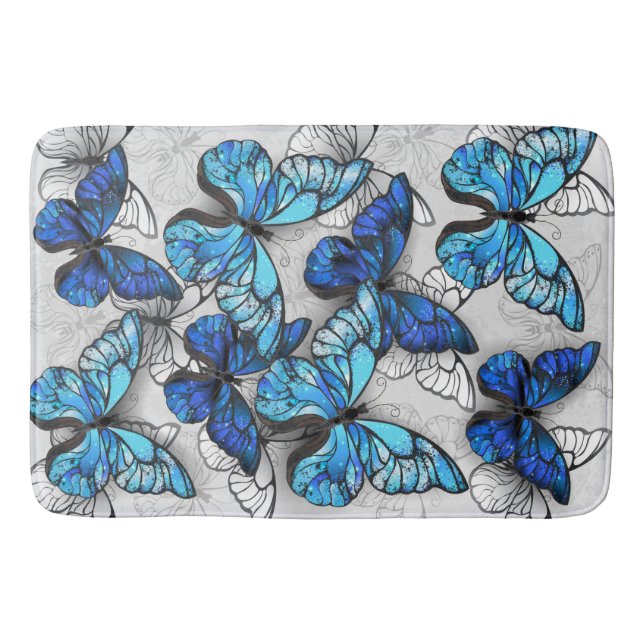 Composition of White and Blue Butterflies Bath Mat (Front)