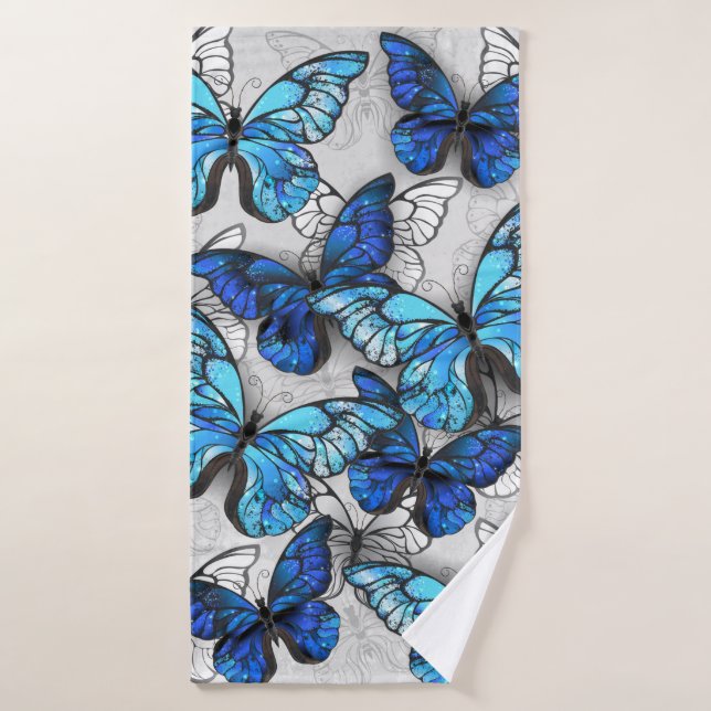 Composition of White and Blue Butterflies Bath Towel (Bath Towel)