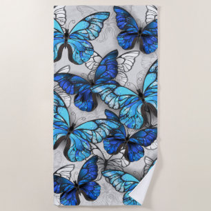 Composition of White and Blue Butterflies Beach Towel