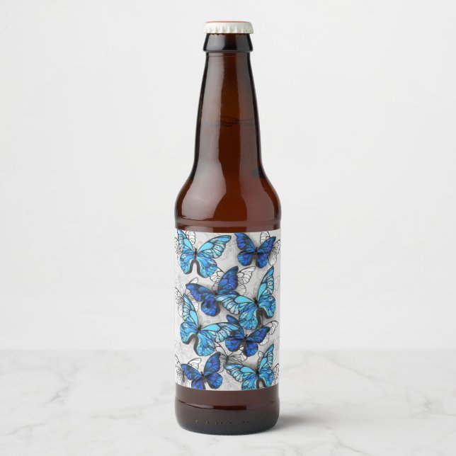 Composition of White and Blue Butterflies Beer Bottle Label (Front)