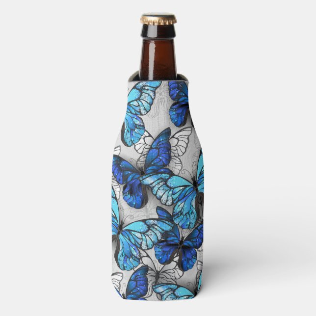 Composition of White and Blue Butterflies Bottle Cooler (Bottle Front)