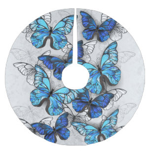 Composition of White and Blue Butterflies Brushed Polyester Tree Skirt