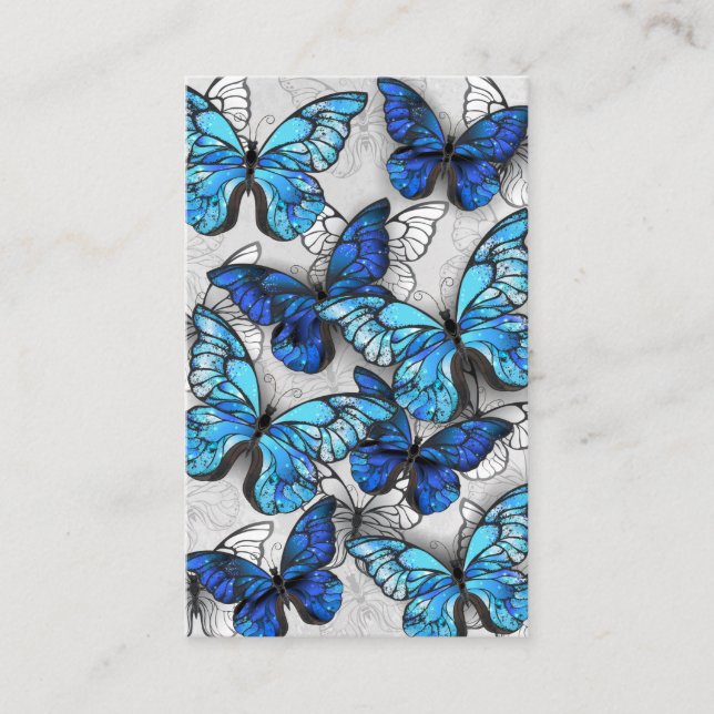 Composition of White and Blue Butterflies Business Card (Front)
