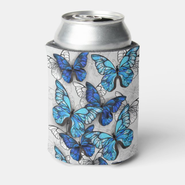 Composition of White and Blue Butterflies Can Cooler (Can Back)