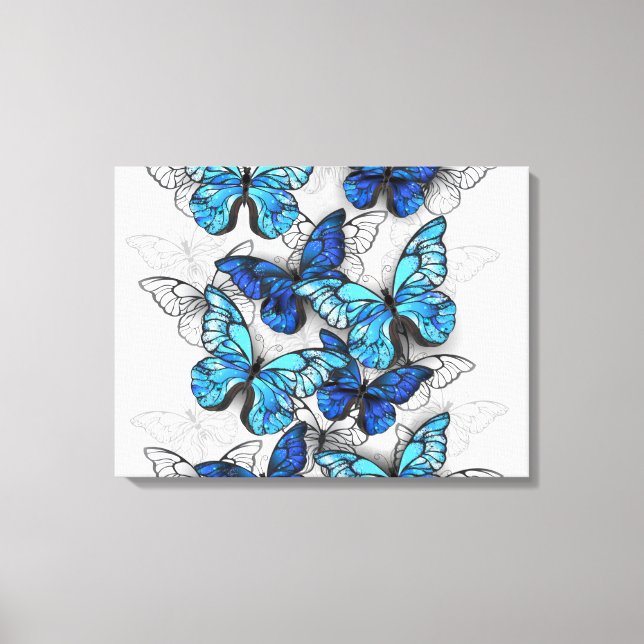 Composition of White and Blue Butterflies Canvas Print (Front)