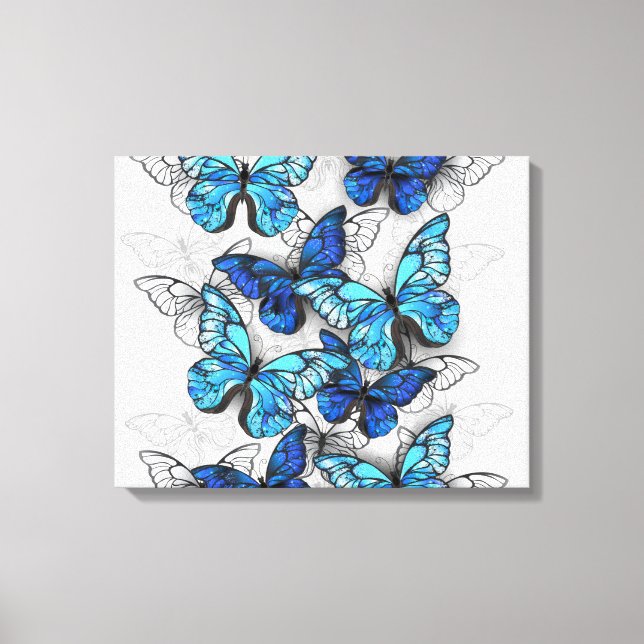Composition of White and Blue Butterflies Canvas Print (Front)