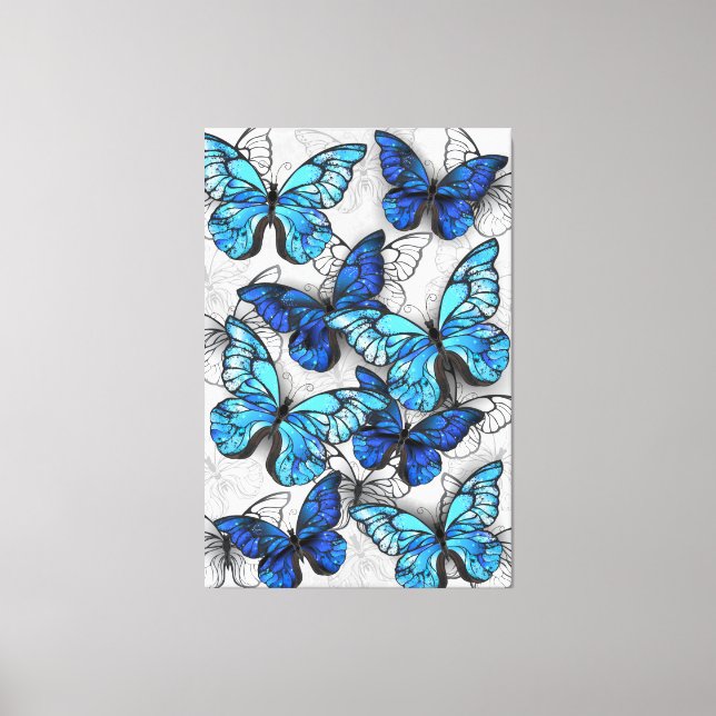 Composition of White and Blue Butterflies Canvas Print (Front)