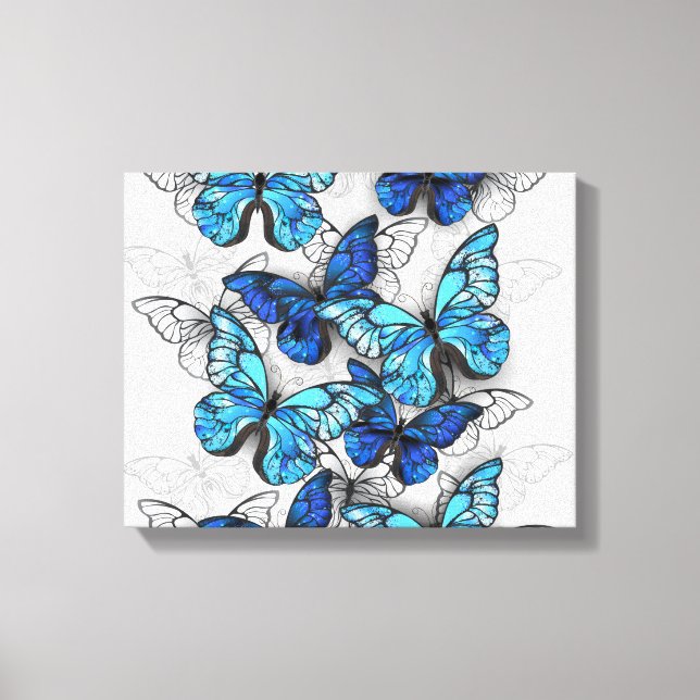 Composition of White and Blue Butterflies Canvas Print (Front)