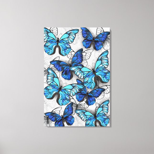 Composition of White and Blue Butterflies Canvas Print (Front)