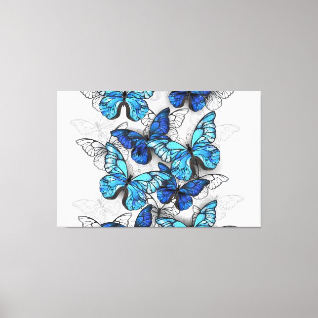 Composition of White and Blue Butterflies Canvas Print (Front)
