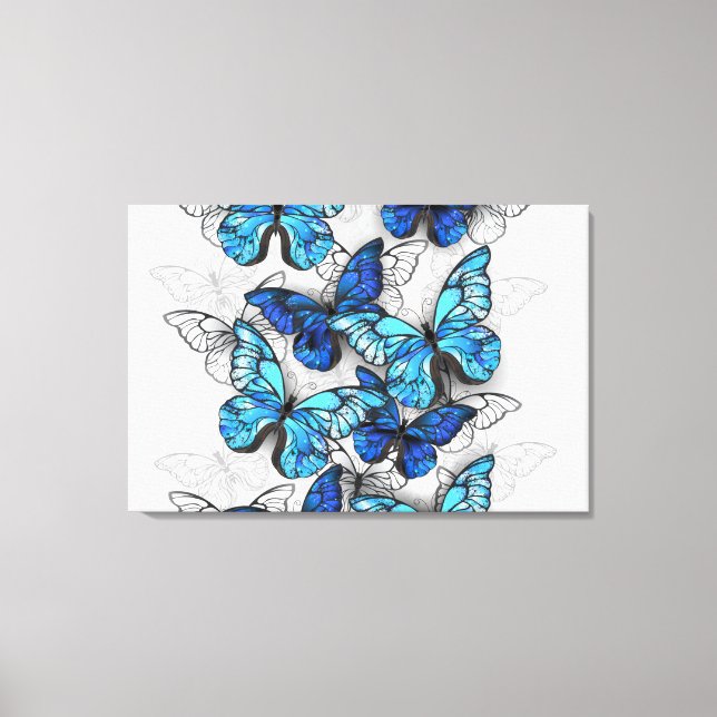 Composition of White and Blue Butterflies Canvas Print (Front)