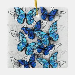 Composition of White and Blue Butterflies Ceramic Ornament