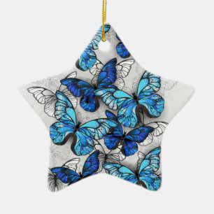 Composition of White and Blue Butterflies Ceramic Tree Decoration