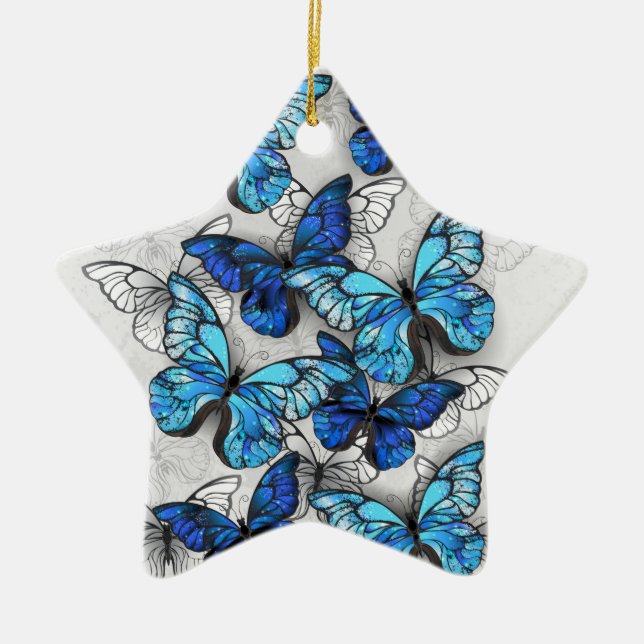 Composition of White and Blue Butterflies Ceramic Tree Decoration (Front)