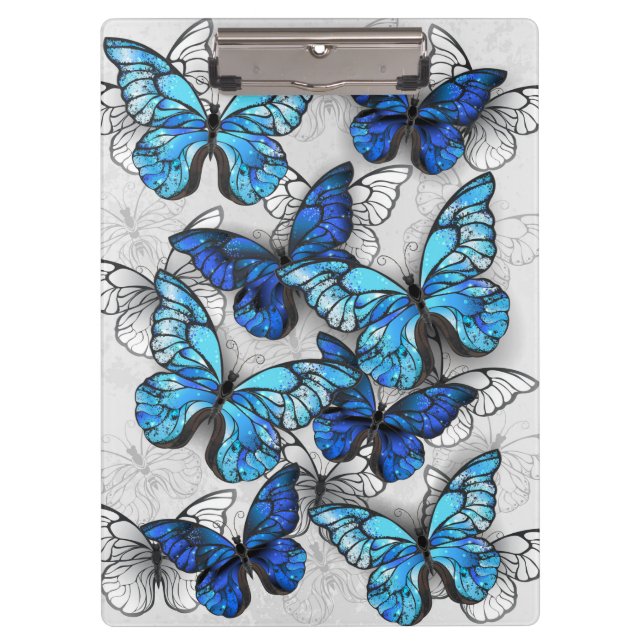 Composition of White and Blue Butterflies Clipboard (Front)