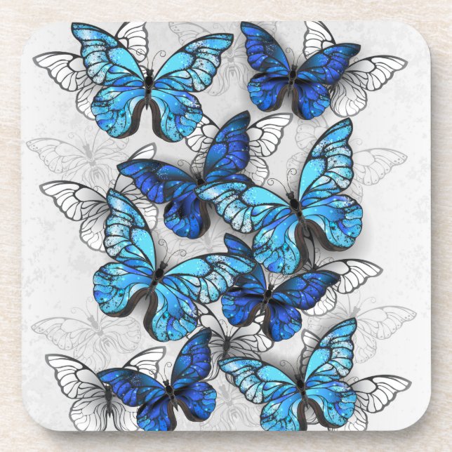 Composition of White and Blue Butterflies Coaster (Front)