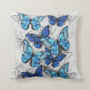 Composition of White and Blue Butterflies Cushion