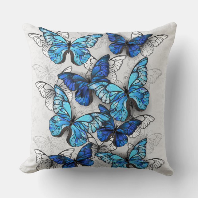 Composition of White and Blue Butterflies Cushion (Front)