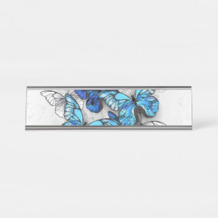 Composition of White and Blue Butterflies Desk Name Plate