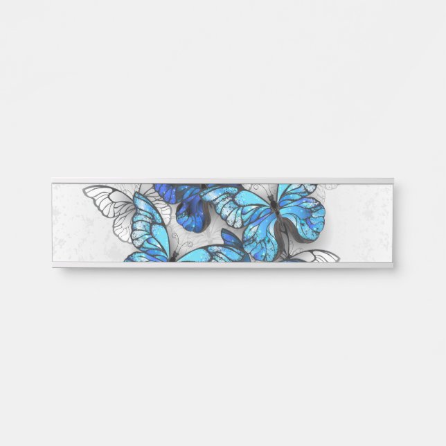 Composition of White and Blue Butterflies Door Sign (Front)