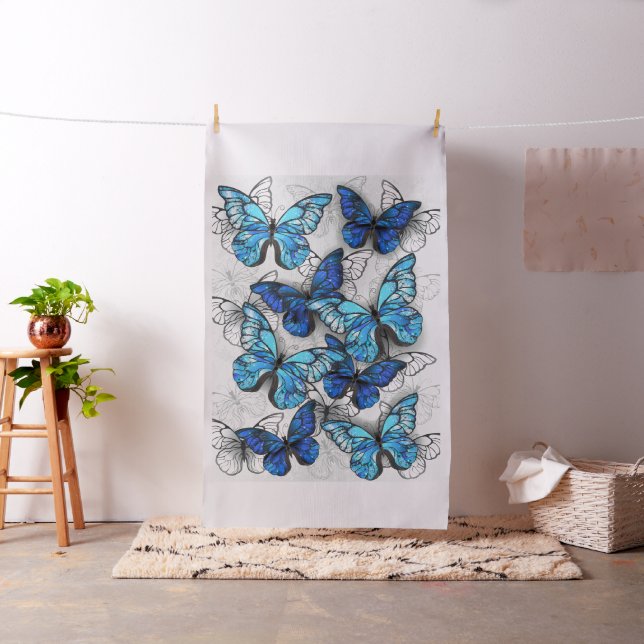 Composition of White and Blue Butterflies Fabric (In Situ)
