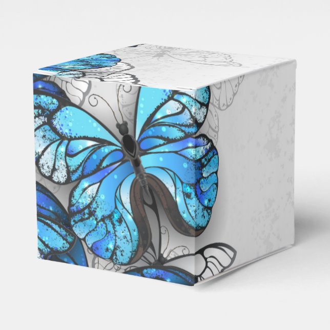 Composition of White and Blue Butterflies Favour Box (Front Side)