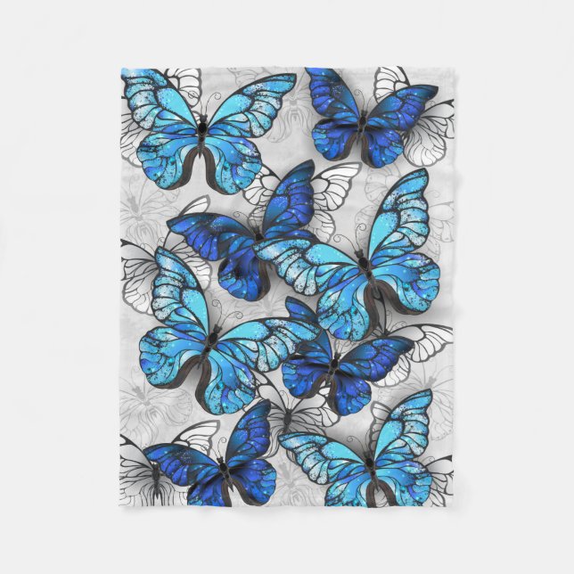 Composition of White and Blue Butterflies Fleece Blanket (Front)