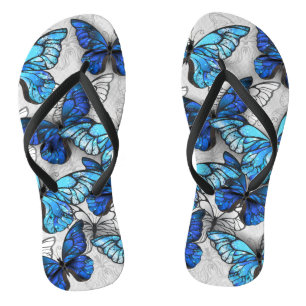 Composition of White and Blue Butterflies Flip Flops