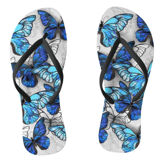 Composition of White and Blue Butterflies Flip Flops (Footbed)