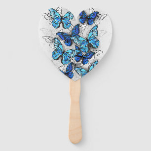 Composition of White and Blue Butterflies Hand Fan